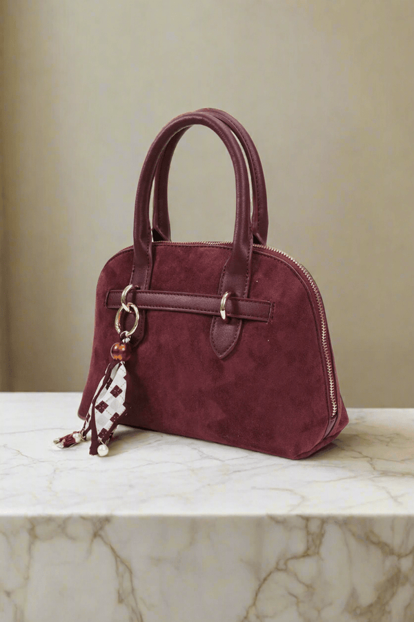 Carraig Donn Grab Handle Faux Suede Bag in Burgundy