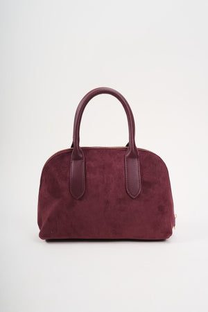 Carraig Donn Grab Handle Faux Suede Bag in Burgundy