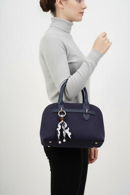 Grab Handle Faux Suede Bag in Navy