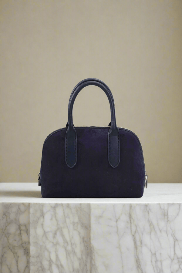 Carraig Donn Grab Handle Faux Suede Bag in Navy