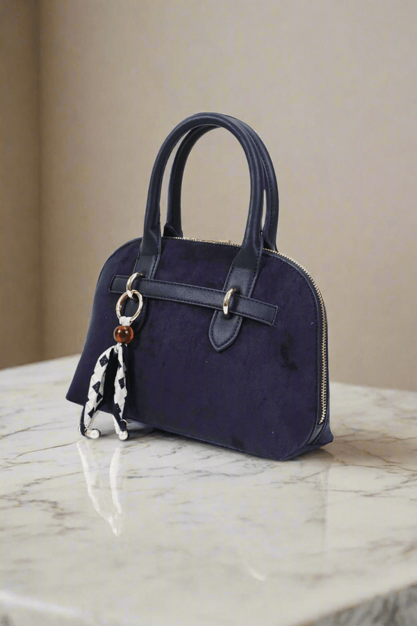 Carraig Donn Grab Handle Faux Suede Bag in Navy