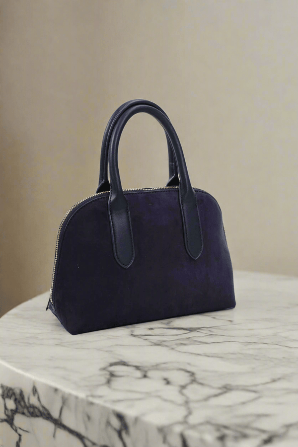 Carraig Donn Grab Handle Faux Suede Bag in Navy