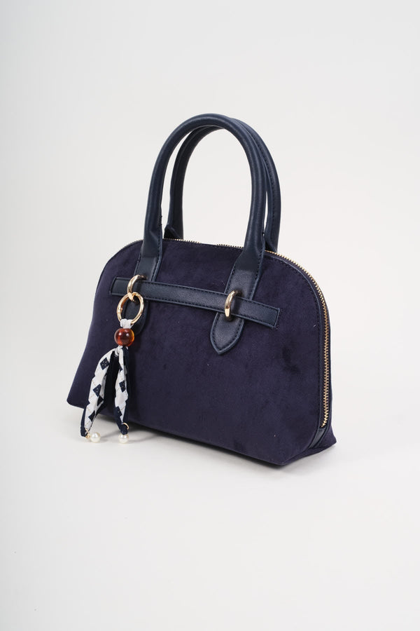 Carraig Donn Grab Handle Faux Suede Bag in Navy