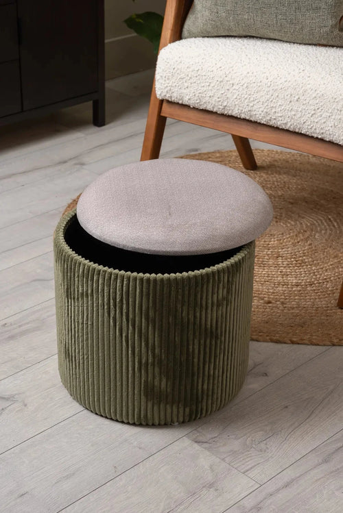 Green Cara Corduroy Storage Stool