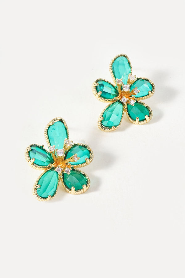 Carraig Donn Green Flower Stud Earrings