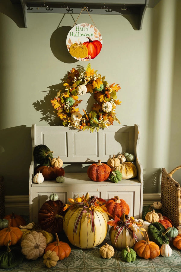 Carraig Donn Green Halloween Wreath with Pumpkins