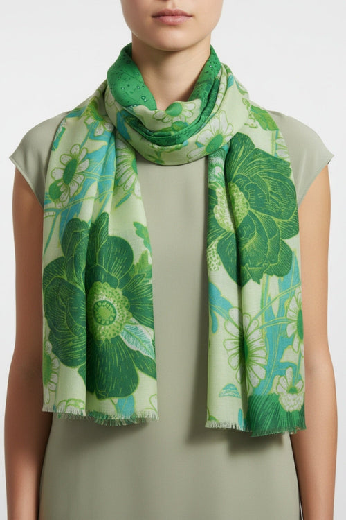 Green Large Floral Print Scarf