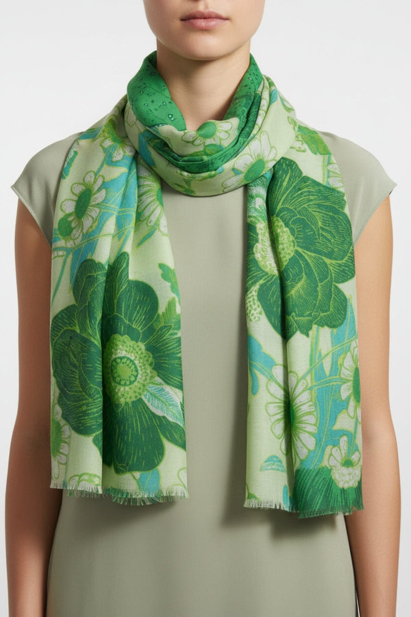 Carraig Donn Green Large Floral Print Scarf