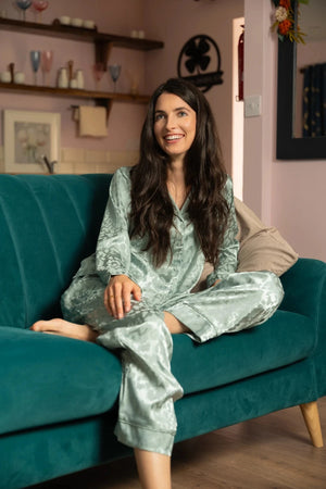 Carraig Donn Green Leopard Print Satin PJ Set In A Gift Box