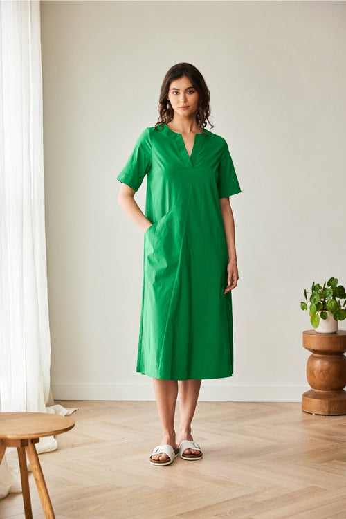 Green Long Pocket Midi Dress