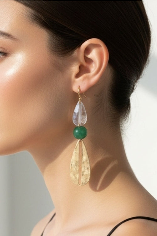 Green Mixed Metal Drop Earrings