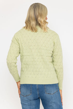 Carraig Donn Green Pointelle Knitted Jumper