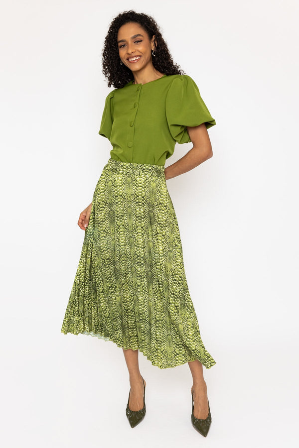 Carraig Donn Green Print Pleated Midi Skirt