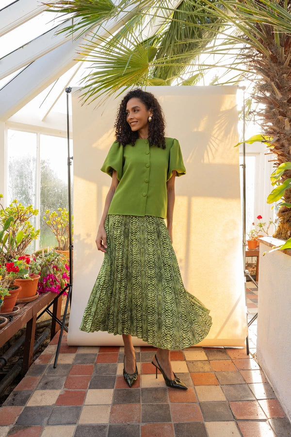 Carraig Donn Green Print Pleated Midi Skirt