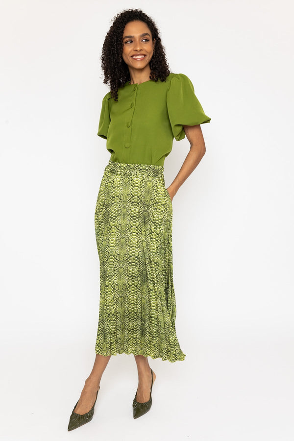 Carraig Donn Green Print Pleated Midi Skirt