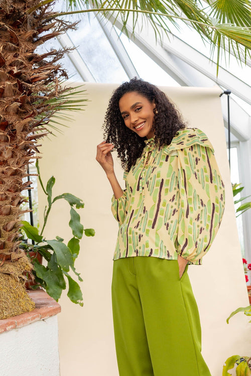 Carraig Donn Green Print Tie Neck Blouse