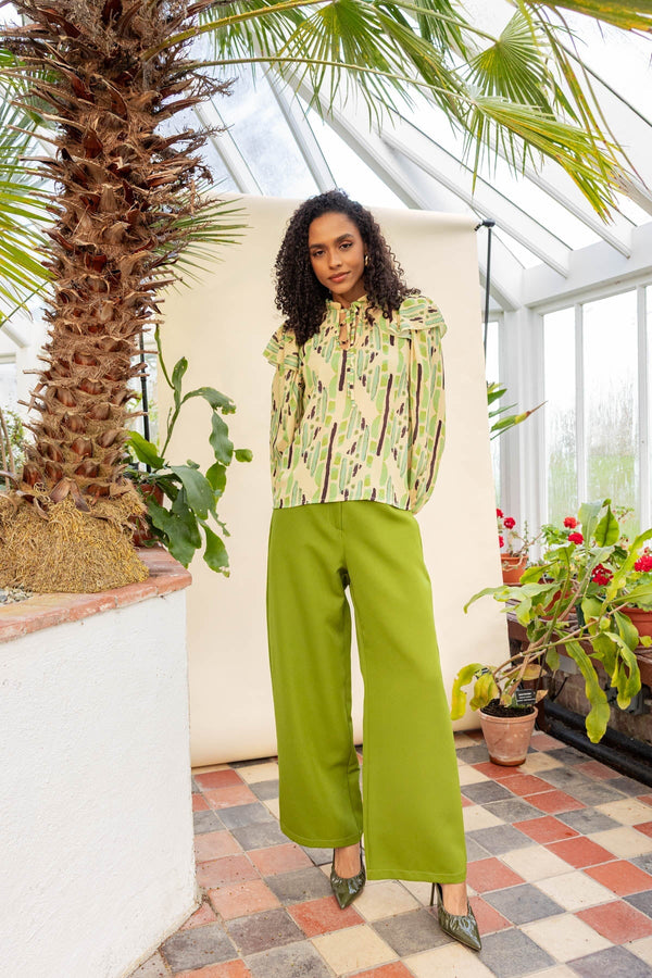 Carraig Donn Green Print Tie Neck Blouse