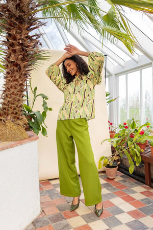 Carraig Donn Green Print Tie Neck Blouse