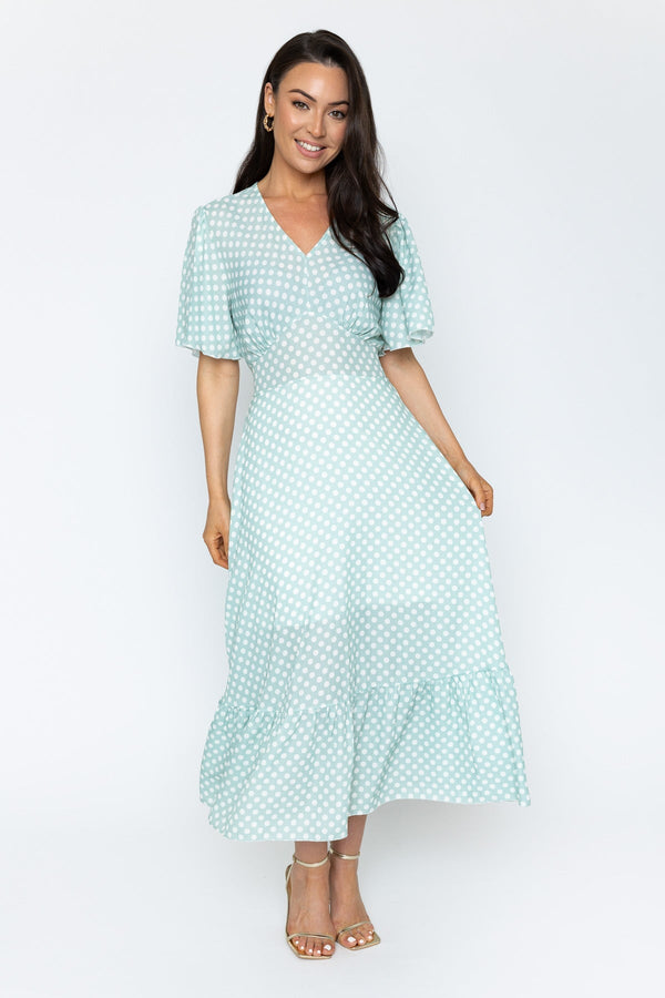 Green Short Sleeve Julia Midi Dress | Ladies Fashion