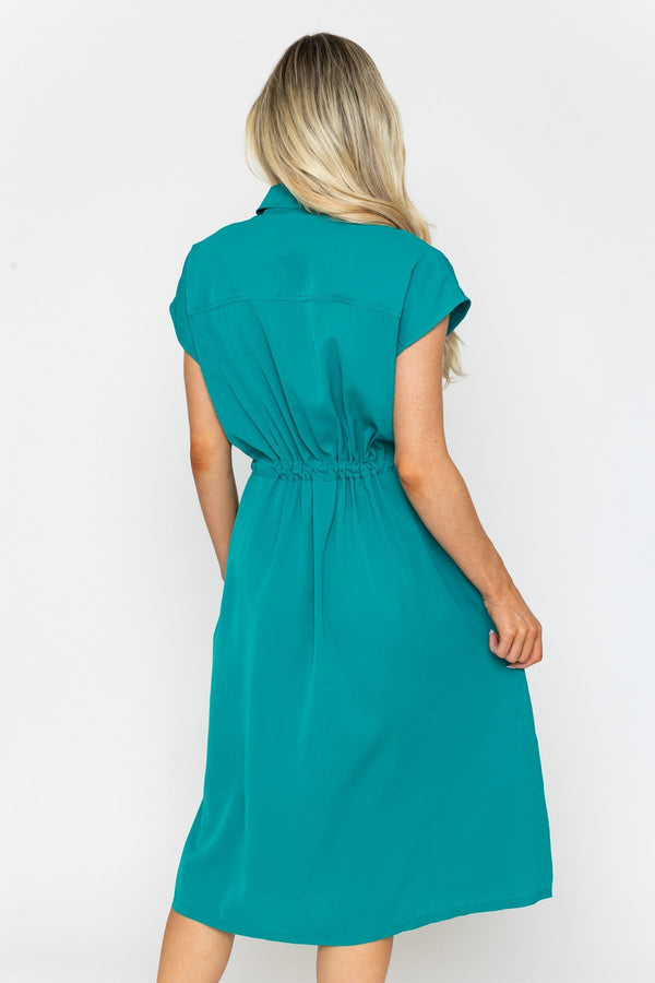 Green Short Sleeves Utility Midi Dress | Carraig Donn Green Short Sleeves Utility Midi Dress | Carraig Donn