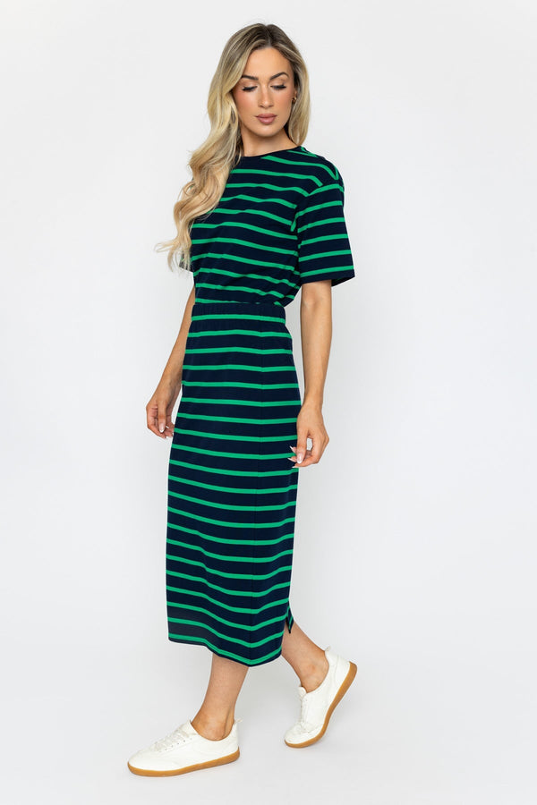 Carraig Donn Green Striped French Terry Cotton Skirt