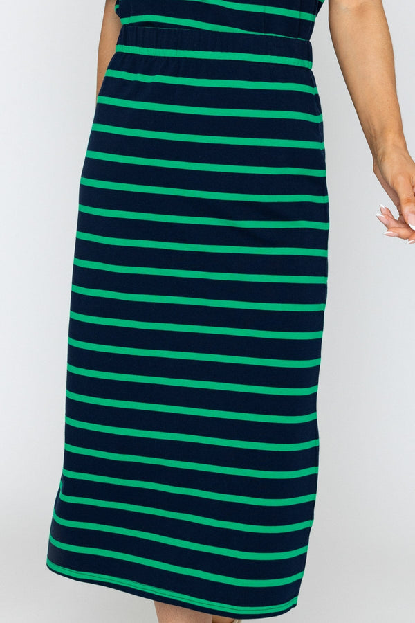 Carraig Donn Green Striped French Terry Cotton Skirt