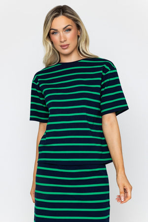 Carraig Donn Green Striped French Terry Cotton T-Shirt