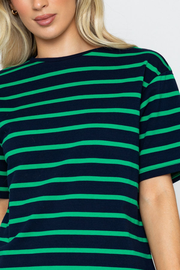 Carraig Donn Green Striped French Terry Cotton T-Shirt
