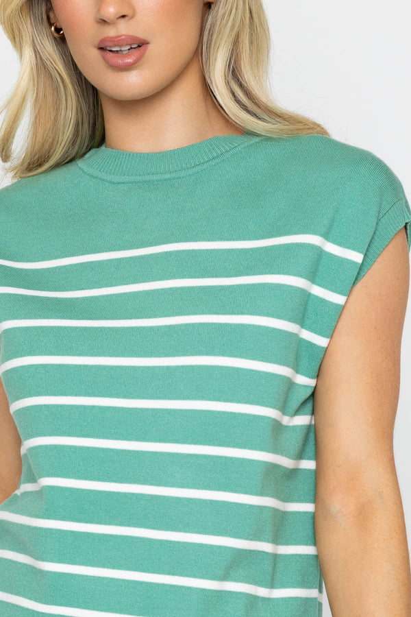 Carraig Donn Green Striped Short Sleeve Knit Top