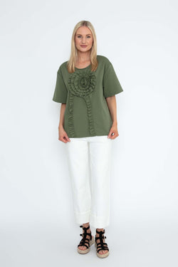 Carraig Donn Green T-Shirt With 3D Rose