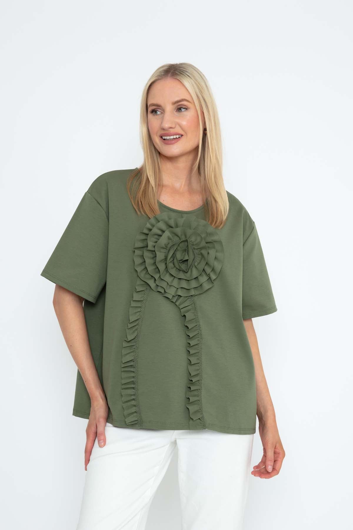 Green T-Shirt With 3D Rose