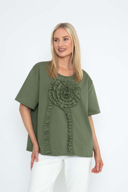 Carraig Donn Green T-Shirt With 3D Rose