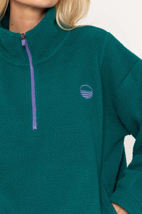 Carraig Donn Green Teddy Fleece With Contrast Zip