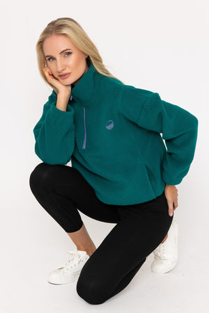 Carraig Donn Green Teddy Fleece With Contrast Zip