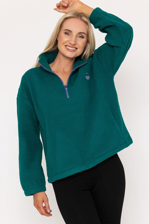 Carraig Donn Green Teddy Fleece With Contrast Zip