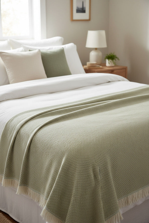 Carraig Donn Green Textured Blanket With Fringes
