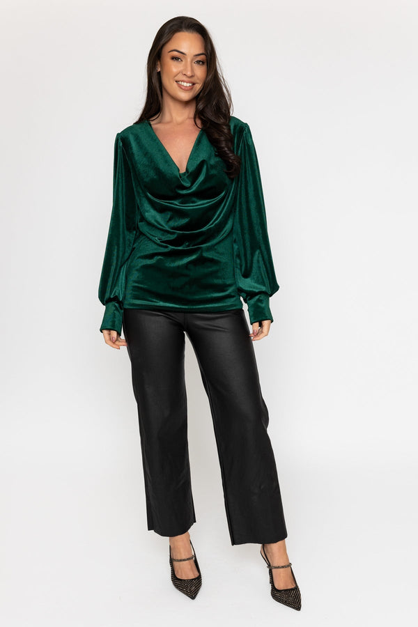 Carraig Donn Green Velvet Cowl Neck Top
