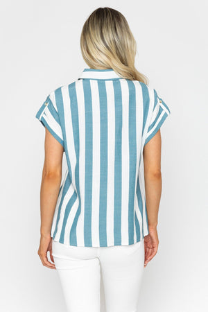 Carraig Donn Green & White Striped Short Sleeve Top