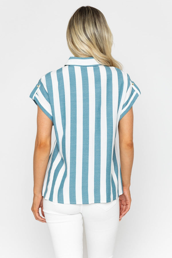 Carraig Donn Green & White Striped Short Sleeve Top