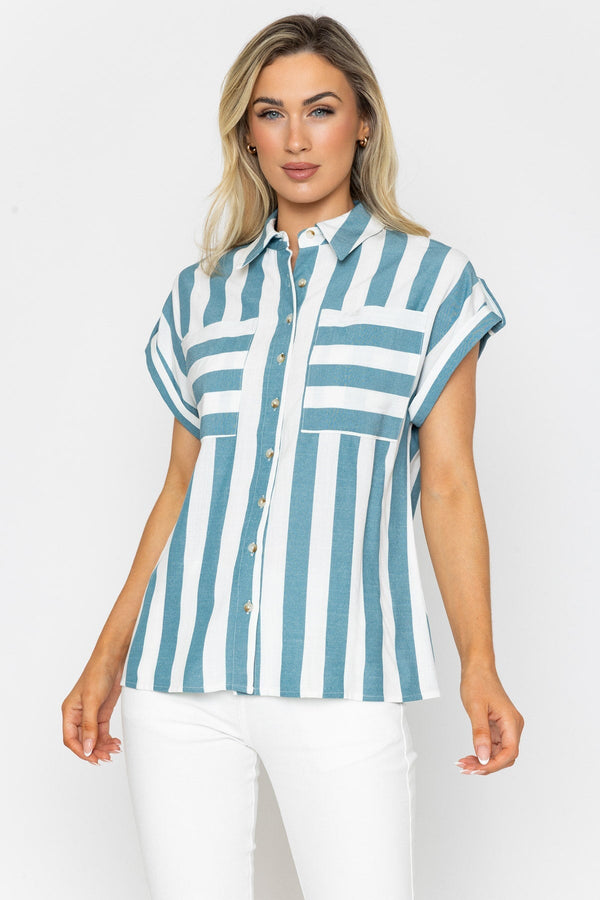 Carraig Donn Green & White Striped Short Sleeve Top