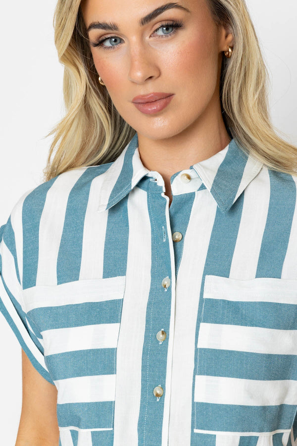 Carraig Donn Green & White Striped Short Sleeve Top