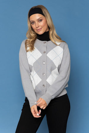 Carraig Donn Grey Argyle Knit Cardigan