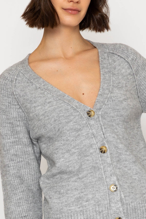 Carraig Donn Grey Cardigan with Ribbed Sleeves
