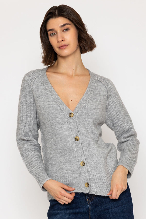 Carraig Donn Grey Cardigan with Ribbed Sleeves