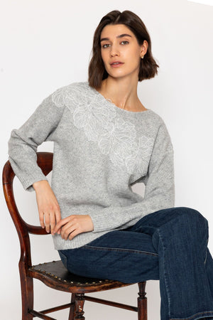 Carraig Donn Grey Cutwork Lace Knit Jumper