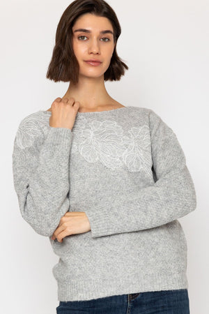 Carraig Donn Grey Cutwork Lace Knit Jumper