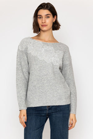Carraig Donn Grey Cutwork Lace Knit Jumper