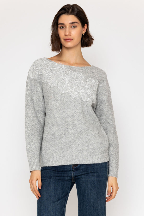 Carraig Donn Grey Cutwork Lace Knit Jumper