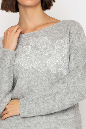 Carraig Donn Grey Cutwork Lace Knit Jumper
