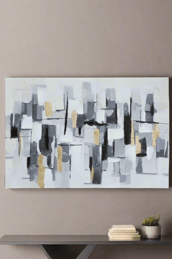 Carraig Donn Grey & Gold Abstract Slate Canvas Wall Art